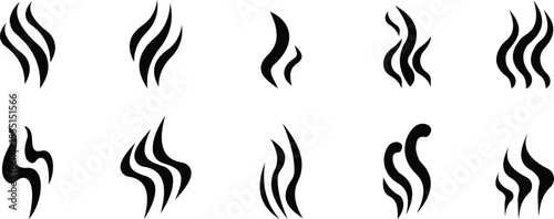 Aromas vaporize icon set trendy flat hand drawn line comic doodle. Smells vector, hot aroma air fragrance , stink or cooking steam symbols, smelling vapor, smoking or odors. cloud or wind silhouette.