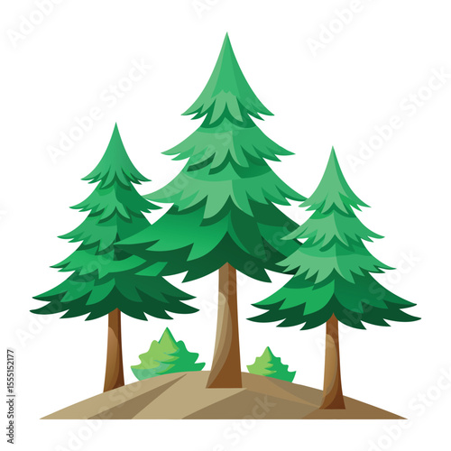 stone pine trees isolated on white background.