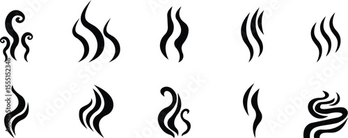 Aromas vaporize icon set trendy flat hand drawn line comic doodle. Smells vector, hot aroma air fragrance , stink or cooking steam symbols, smelling vapor, smoking or odors. cloud or wind silhouette.