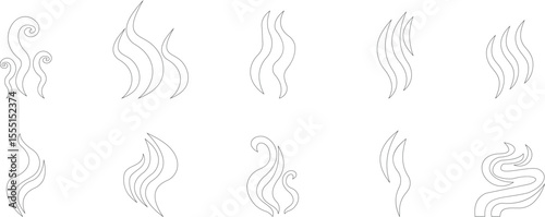 Aromas vaporize icon set trendy flat hand drawn line comic doodle. Smells vector, hot aroma air fragrance , stink or cooking steam symbols, smelling vapor, smoking or odors. cloud or wind silhouette.