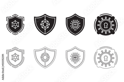 shield editable stroke and fill vector icon set symbol vector illustration on white background