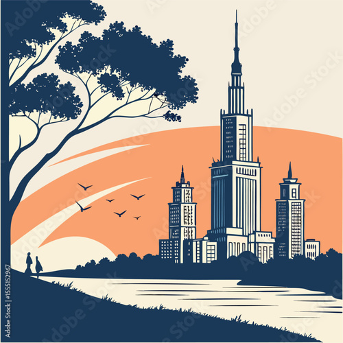 Cityscape Sunset Elegant City Skyline and Tranquil Nature
