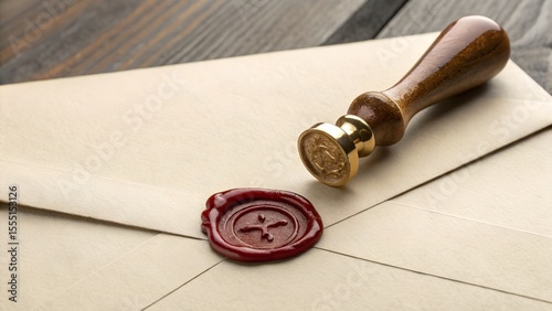 Wax seal pressed into soft envelope — imprint forming, not yet hardened