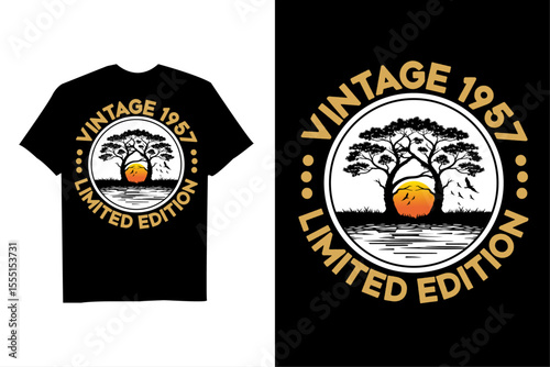 Vintage 1957 Limited Edition T-Shirt – Classic Sunset Tree Silhouette Birthday Gift