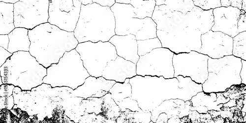 high contrast image showing a cracked white surface, creating a distressed and textured abstract pattern design element