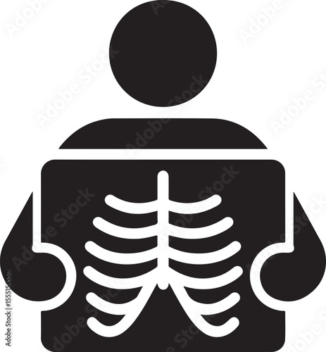 Silhouette chest X-ray icon representing medical imaging, lung examination, diagnostics, and healthcare.