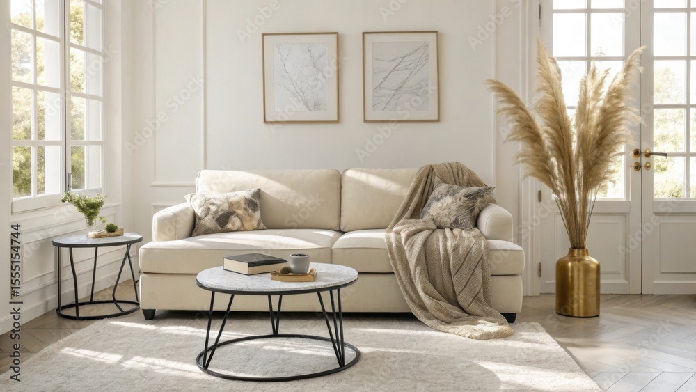 Fototapeta premium Home interior design with sofa plant and pampas grass decoration