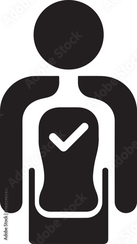 Silhouette cross-section of human body icon representing medical check, anatomy, diagnostics, and health analysis.