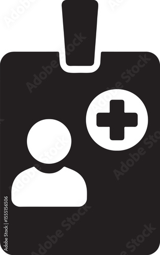Silhouette doctor’s ID badge icon representing medical staff identity, professional credentials, and hospital access.