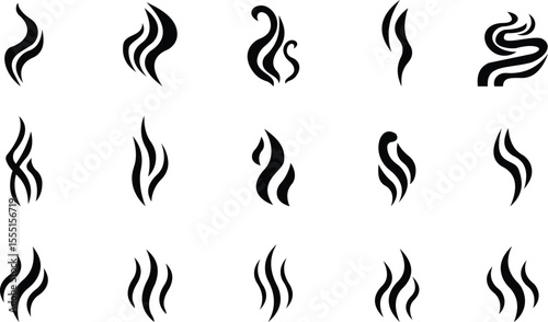 Aromas vaporize icon set trendy flat hand drawn line comic doodle. Smells vector, hot aroma air fragrance , stink or cooking steam symbols, smelling vapor, smoking or odors. cloud or wind silhouette.