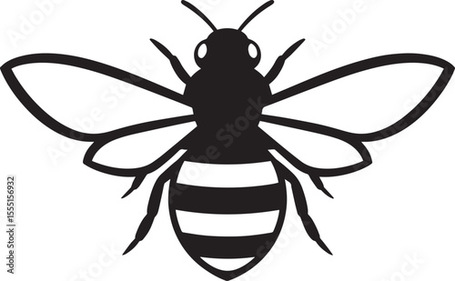 Simple black and white bee silhouette, perfect for logos or branding.