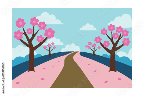 spring landscape with tree and flowers