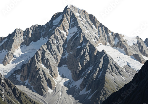 A majestic mountain peak, centered in the image, is depicted