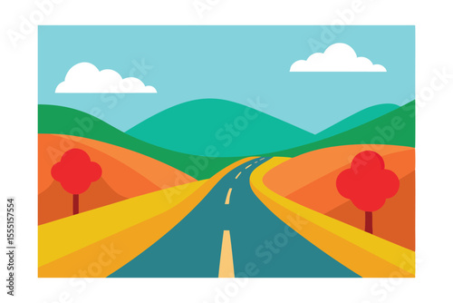 Scenic Autumn Road Trip Winding Road Through Colorful Hills