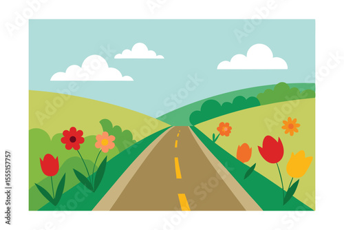 Scenic Spring Road Trip Blooming Flowers and Rolling Hills