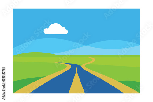 Open Road Ahead Scenic Highway Journey and Landscape Illustration