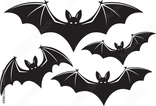 Flying Black Bats Silhouette Set for Halloween Design