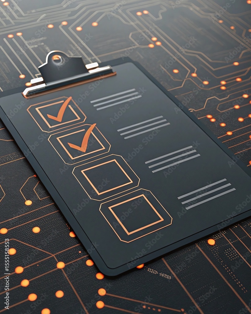 Fototapeta premium Tech Checklist on Circuit Board for Digital Task Completion