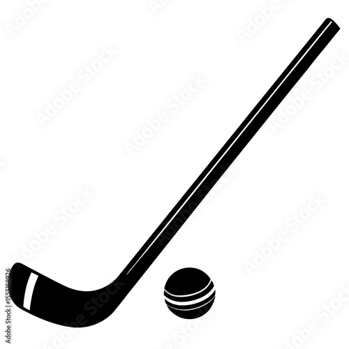 hockey stick and puck silhouette on white background