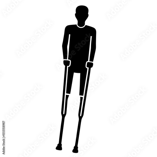 man with crutches silhouette on white background