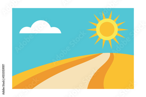 Sunny Summer Road A Vibrant Landscape Illustration