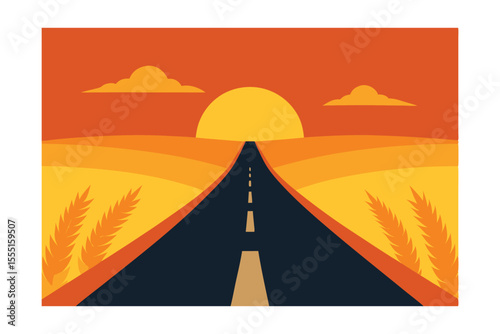 Sunset Road Trip Golden Hour Journey on Open Highway