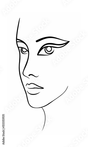 Continous line drawing of a woman's face showing eyes nose lips on background female 1