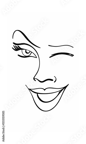 Handdrawn of a winking face with a smiling mouth closed eye on background smile