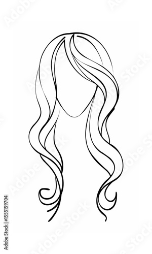 Continous line drawing of a faceless woman with wavy hair on a background vector