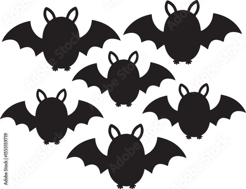 Flying Black Bats Silhouette Set for Halloween Design
