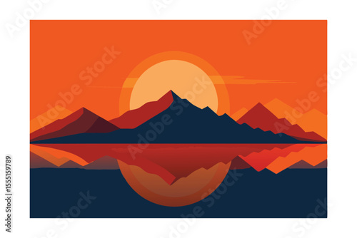 Sunset Mountain Lake Reflection A Serene Landscape Illustration