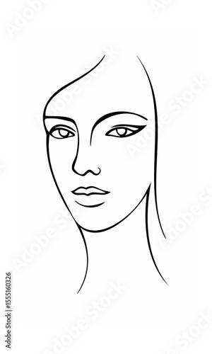 Continous line drawing of a woman's face showing eyes nose lips on background female 3