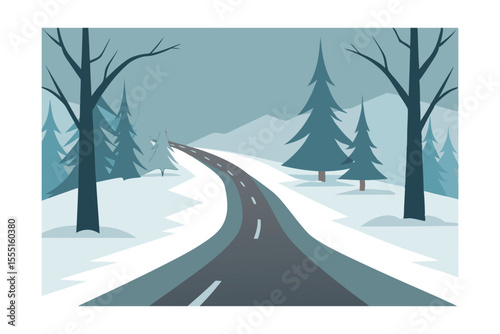 Winter Wonderland Road Snowy Landscape Illustration