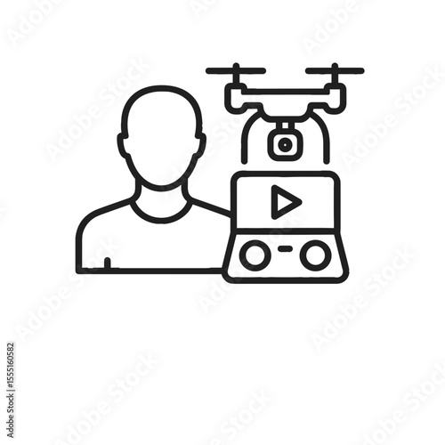 Person operating drone with controller and video screen display  