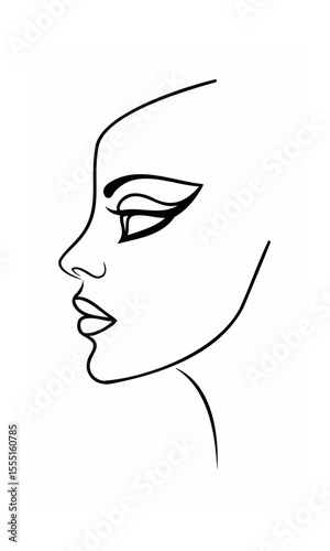 Continous line drawing of a woman's face profile with closed eye lips on background