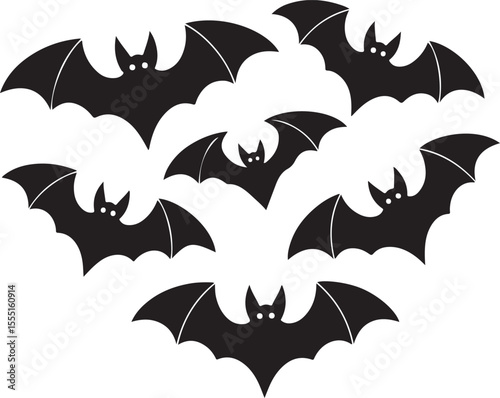 Flying Black Bats Silhouette Set for Halloween Design