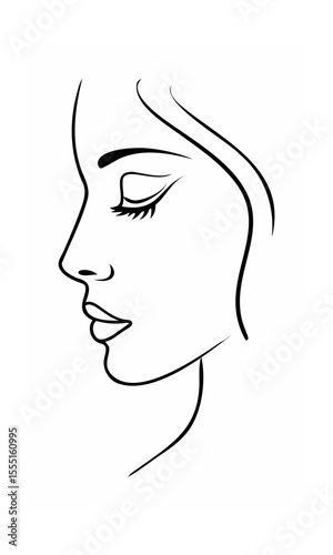 Continous line drawing of a woman's face in profile with closed eyes long eyelashes