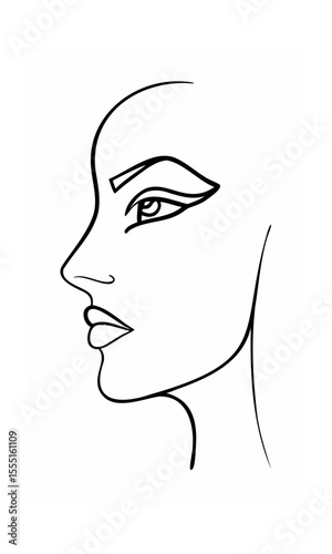 Continous line drawing of a woman's profile with eye nose lips on background face