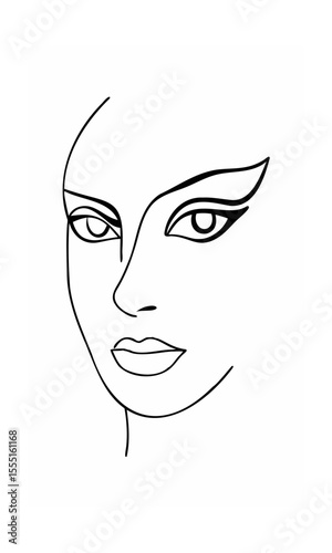 Continous line drawing of a woman's face showing eyes nose lips on background female 5