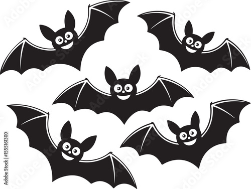 Flying Black Bats Silhouette Set for Halloween Design