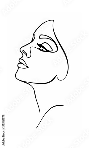 Continous line drawing of a woman's face in profile on a background vector