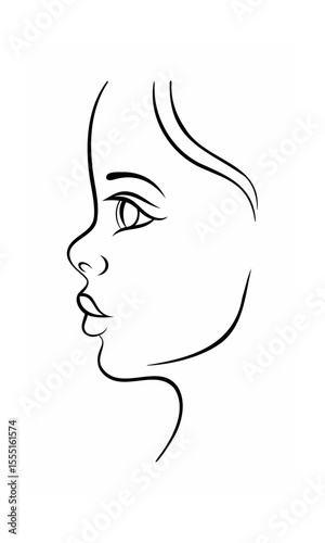 Continous line drawing of a woman's profile with eye nose lips hair on background