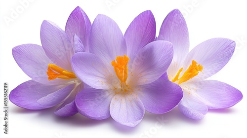 A close-up of vibrant purple flowers with delicate petals and bright yellow stamens creates a beautiful composition, Ideal for botanical illustrations, greeting cards, or nature-themed designs,
