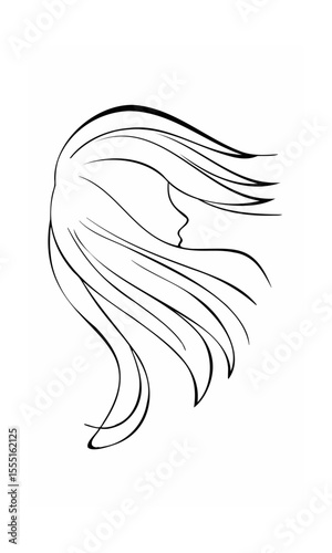 Continous line drawing of a woman's profile with flowing hair on a background vector