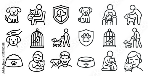 Series of images of people and animals, including a dog and a cat, with a variety of emotions and actions