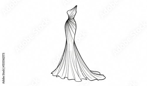 Elegant One Shoulder Gown Sketch | Fashion Illustration of Formal Dress Design for Couture, Bridal, and Evening Wear Concepts