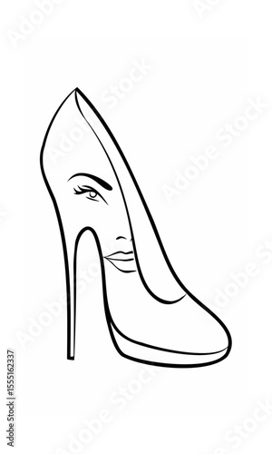 Of a high heel shoe with a woman's face integrated into the design highheel footwear