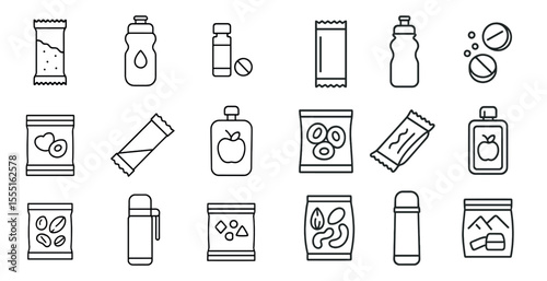 Collection of food and drink items, including a bottle of water, a bottle of apple juice, a bottle of soda, a bottle of medicine, a bottle of vitamins, a bottle of apple juice, a bottle of apple jui