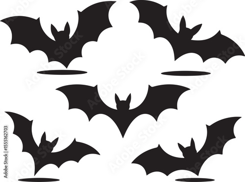 Flying Black Bats Silhouette Set for Halloween Design