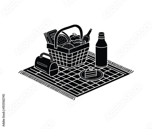 Picnic items vector in black color with white background.
